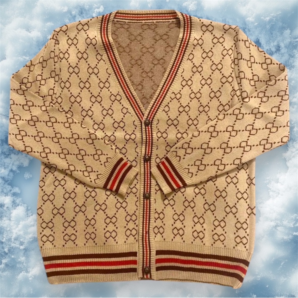 Cream Geometric Cardigan Sweater